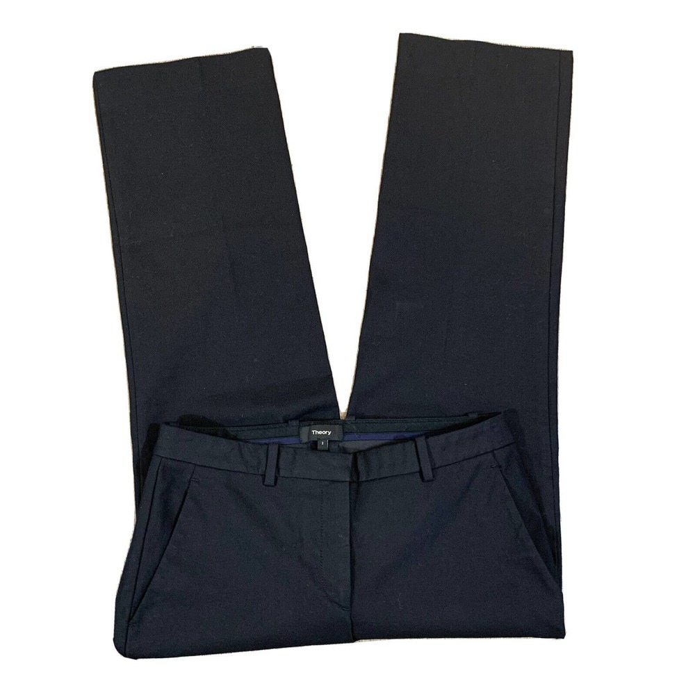 THEORY Womens Size 2 Stretch Twill Solid Black Career Flat Front Pants Workwear